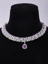 Blue and Purple Zircon Leaf Bridal Necklace Set in Brass