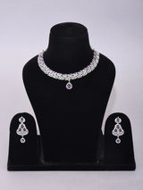 Blue and Purple Zircon Leaf Bridal Necklace Set in Brass