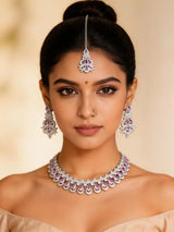 Teardrop American Diamond Bridal Necklace Set with Maang Tikka