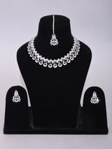 Teardrop American Diamond Bridal Necklace Set with Maang Tikka