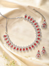 Teardrop American Diamond Bridal Necklace Set with Maang Tikka
