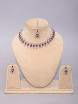 Teardrop American Diamond Bridal Necklace Set with Maang Tikka