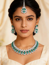 Teardrop American Diamond Bridal Necklace Set with Maang Tikka
