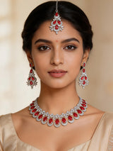 Teardrop American Diamond Bridal Necklace Set with Maang Tikka