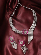 Floral American Diamond Bridal Necklace Set with Maang Tikka