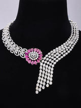 Floral American Diamond Bridal Necklace Set with Maang Tikka