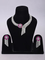 Floral American Diamond Bridal Necklace Set with Maang Tikka
