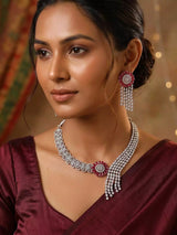 Floral American Diamond Bridal Necklace Set with Maang Tikka