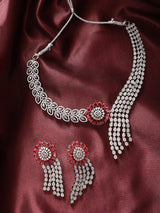 Floral American Diamond Bridal Necklace Set with Maang Tikka