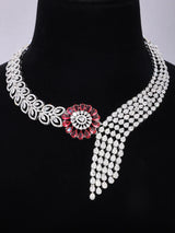 Floral American Diamond Bridal Necklace Set with Maang Tikka
