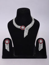 Floral American Diamond Bridal Necklace Set with Maang Tikka