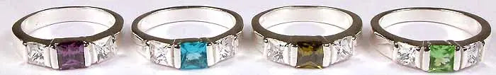Cubic Zirconia Set of Four Sterling Silver Rings