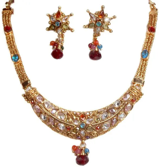 Polki and Cut Glass Necklace and Earrings Set