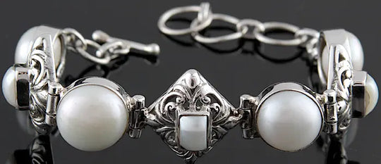 Pearl and Lattice Sterling Silver Bracelet