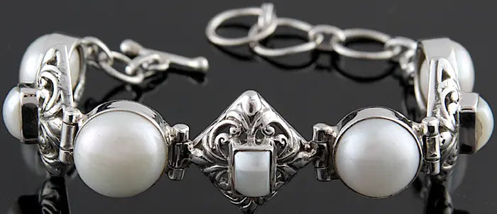 Pearl and Lattice Sterling Silver Bracelet
