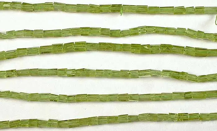Peridot Tube Bead Necklace in Faceted Green Gemstone