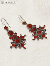 Coral Stone Geometric Sterling Silver Earrings