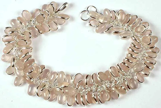 Rose Quartz Cluster Sterling Silver Bracelet
