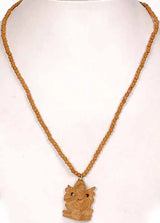 Carved Sandalwood Ganesha Pendant Necklace