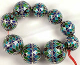 Meenakari Sterling Silver Beads Set of Nine Pieces