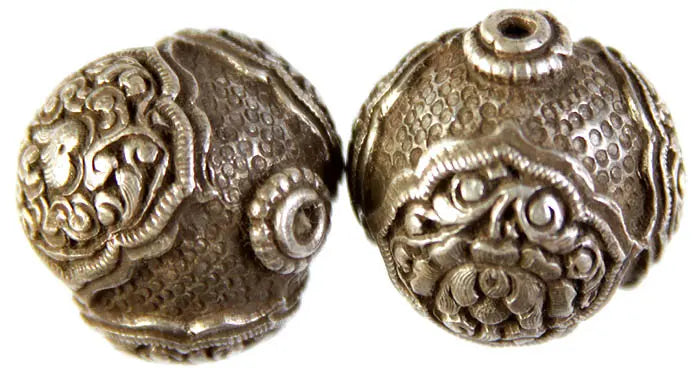 Handcarved Nepalese Buddhist Sterling Silver Beads