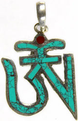 Tibetan Om Inlay Sterling Silver Pendant