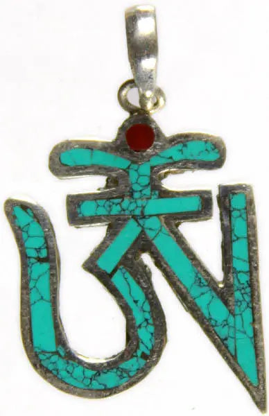 Tibetan Om Inlay Sterling Silver Pendant