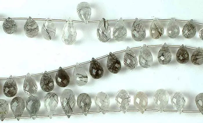 Tourmalinated Quartz and Tourmaline Faceted Drop Necklace