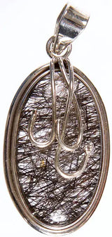 Tourmalinated Quartz Sterling Silver Oval Pendant