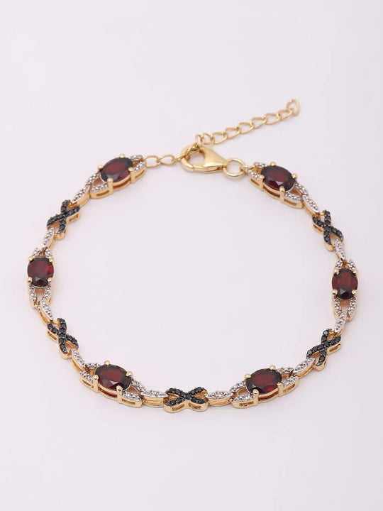 Faceted Garnet and White Topaz Sterling Silver Bracelet