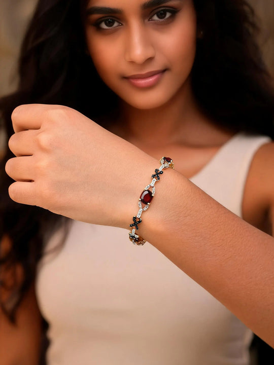 Faceted Garnet and White Topaz Sterling Silver Bracelet