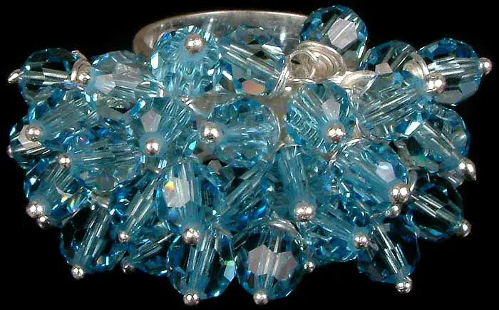 Blue Swarovski Crystal Sterling Silver Gypsy Finger Ring